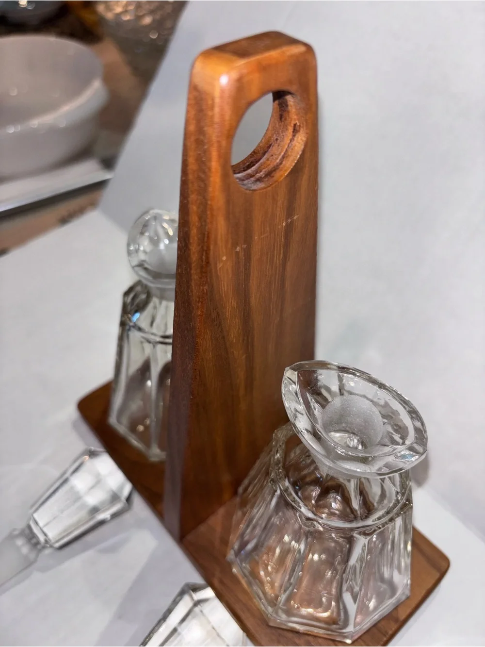 vintage Bohemia Glass Set with Wooden Stand